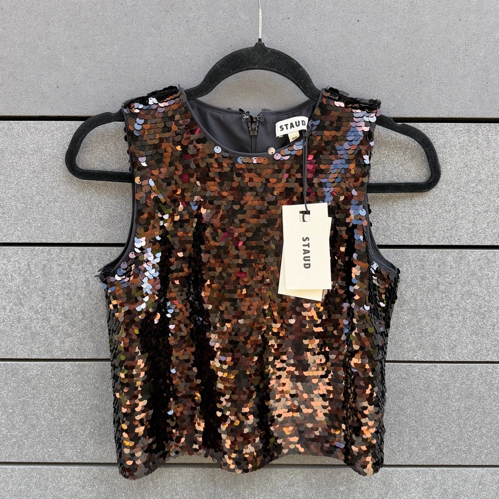 STAUD Seraphina sequined tulle top